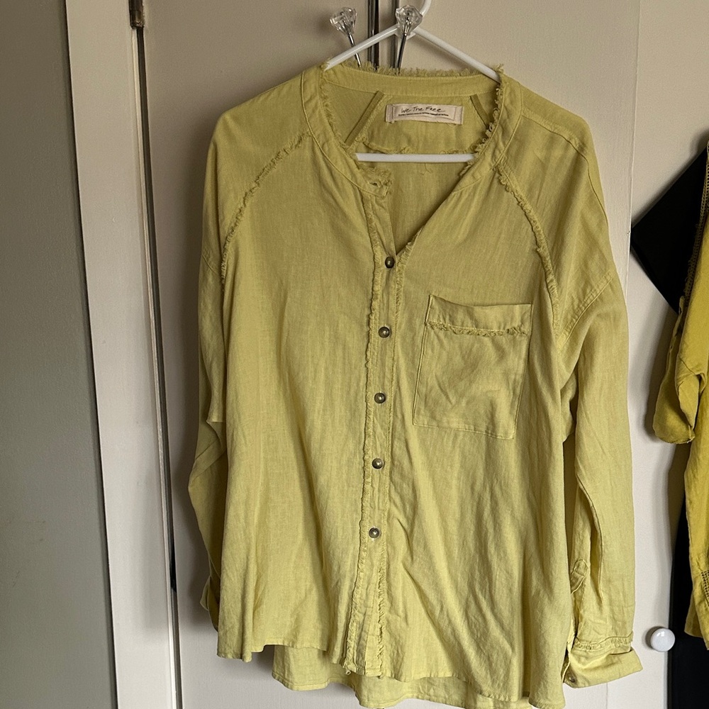 We The Free Light Yellow Frayed Button-Up